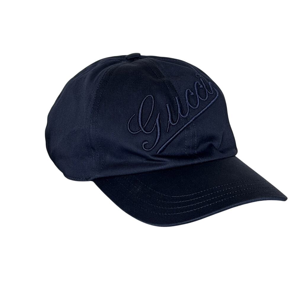 Gucci Emroidered Baseball Cap Hat Cotton Blue M (58 cm) Italy 792782 IT NWT